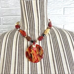 Beaded Statement Necklace with Large Shell Pendant